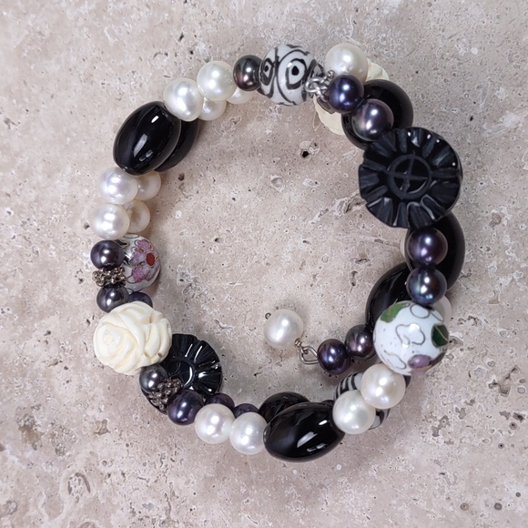 Multi Beaded Sterling Silver Coil Bracelet - Picture 6 of 11